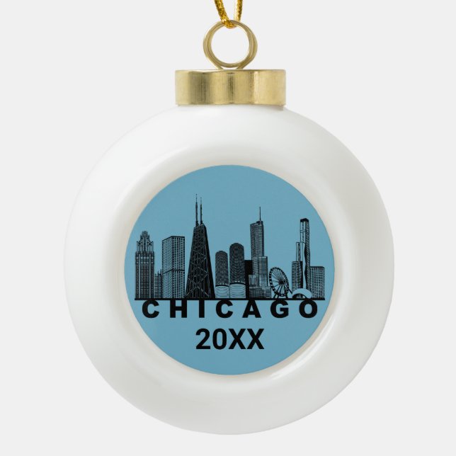 Chicago-Silhouette  Keramik Kugel-Ornament (Vorderseite)