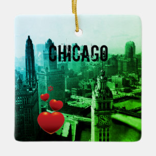 Chicago Skyline1930er Jahre aus der Vogelperspekti Keramikornament