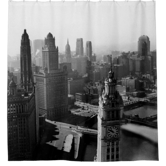 Chicago Skyline1930er Jahre von oben Foto Duschvorhang (Vorderseite)