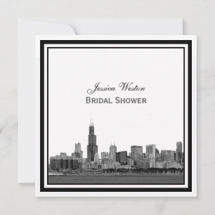 Chicago Skyline #2 Etched Gerahmt Brautparty Einladung