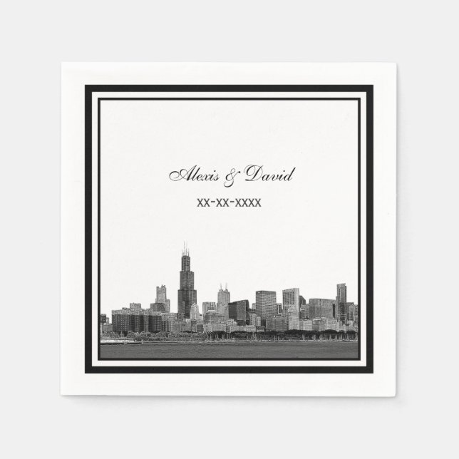 Chicago Skyline #2 Etched Gerahmt Wedding Serviette (Vorderseite)