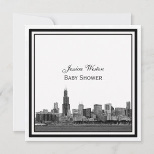 Chicago Skyline #2 Geätzter Rahmen Baby Shower Einladung