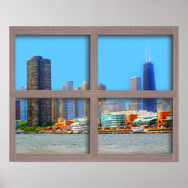 Chicago Skyline 4 Panel Wood Window Poster (Vorne)