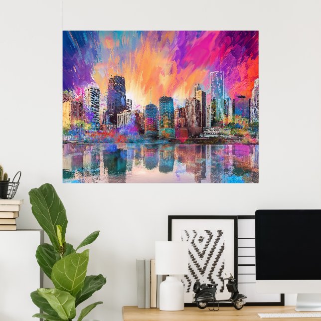 Chicago Skyline Abstrakt Art Poster (Heimbüro)
