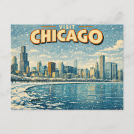 Chicago skyline and Lake Michigan in winter  Postkarte