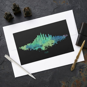 Chicago Skyline Aquarell Blau Grün Stadt Kunst Rechteckiger Aufkleber