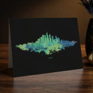 Chicago Skyline Aquarell Blau Grüne Stadt Kunst Dankeskarte