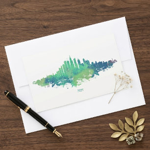 Chicago Skyline Aquarell Blau Grüne Stadt Kunst Rechteckiger Aufkleber