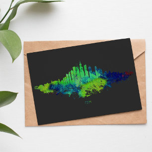 Chicago Skyline Aquarell Blau & Limette Kunst Druc Postkarte