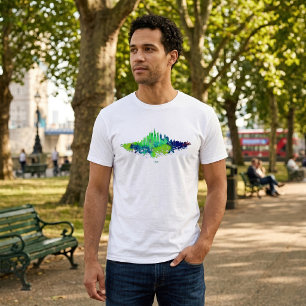 Chicago Skyline Aquarell Blau & Limette Kunst Druc T-Shirt