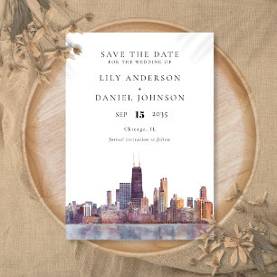 Chicago Skyline Aquarell Destination Hochzeit Save The Date