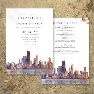 Chicago-Skyline-Aquarell-Hochzeit alles in einem Einladung