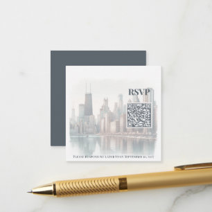 Chicago Skyline Aquarell Hochzeits-QR-Code Begleitkarte