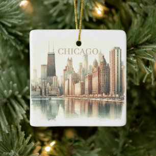 Chicago Skyline Aquarell-Landschaftsbild Individue Keramikornament