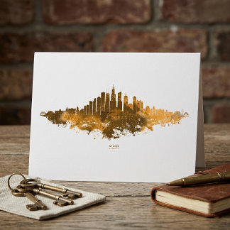 Chicago-Skyline Aquarell Orange Stadtlandschaft Ku Dankeskarte