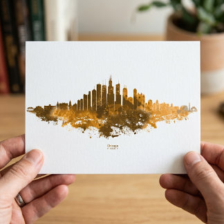 Chicago Skyline Aquarell Orange Stadtlandschaft Ku Postkarte