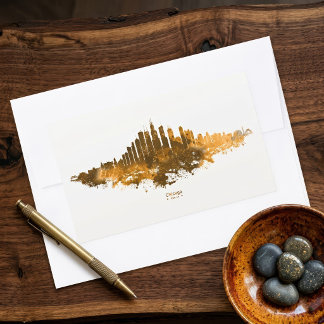 Chicago Skyline Aquarell Orange Stadtlandschaft Ku Rechteckiger Aufkleber