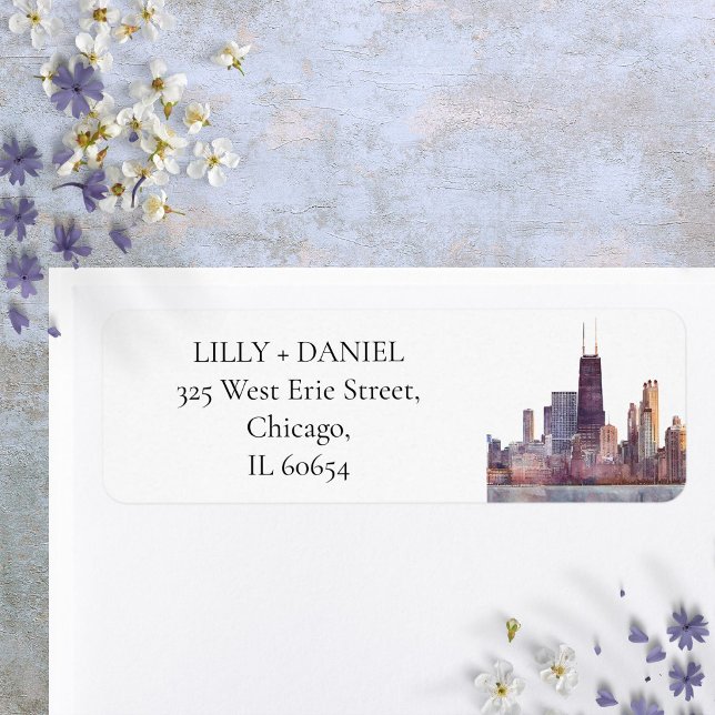 Chicago Skyline Aquarell Rücksendeadresse (Chicago Skyline Watercolor Return Address Label)