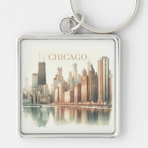 Chicago Skyline Aquarell Wahrzeichen Individuell Schlüsselanhänger