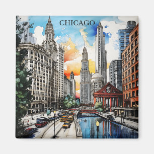 Chicago-Skyline-Aquarell – Windy City Reise Magnet