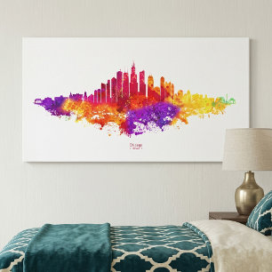 Chicago-Skyline-Aquarellkunst auf weißem Hintergru Leinwanddruck