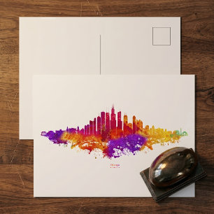 Chicago-Skyline-Aquarellkunst auf weißem Hintergru Postkarte