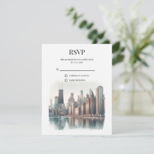 Chicago-Skyline-Architektur-Aquarell-Hochzeit RSVP Karte