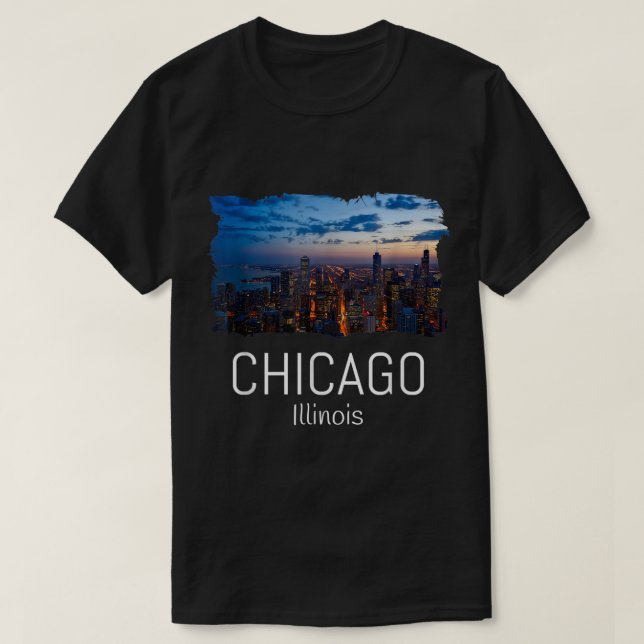 Chicago Skyline At Night Cool Souvenir Gift Chicag T-Shirt (Design vorne)