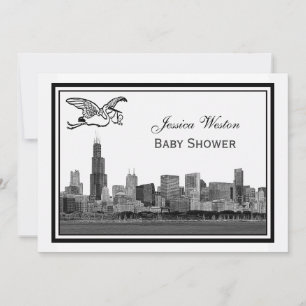Chicago Skyline Ätz Rahmung #2H Babyparty Storch Einladung