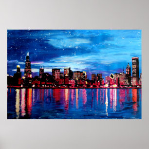 Chicago Skyline bei Nacht Poster