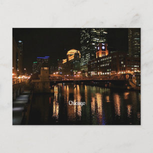 Chicago Skyline bei Nacht Postkarte