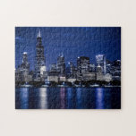 Chicago Skyline bei Nacht Puzzle<br><div class="desc">Skyline von Chicago und Uferpromenade in der Nacht</div>