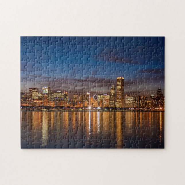 Chicago Skyline bei Nacht Puzzle (Horizontal)