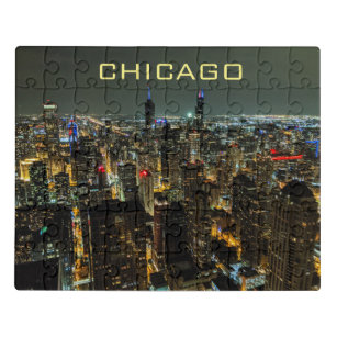 Chicago Skyline bei Nacht Puzzle