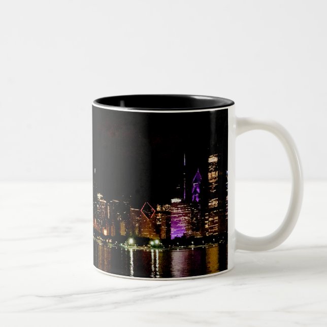 Chicago Skyline bei Night Two Tone Coffee Tasse (Rechts)