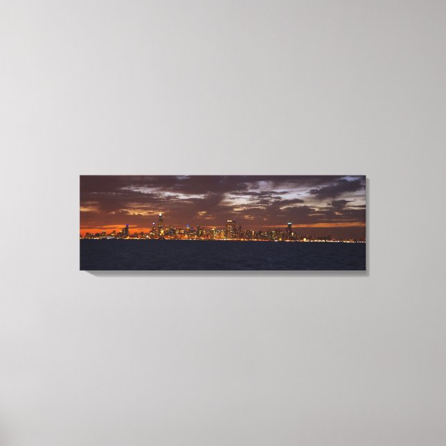 Chicago Skyline bei Sonnenuntergang in Panorama Leinwanddruck (Vorderseite)