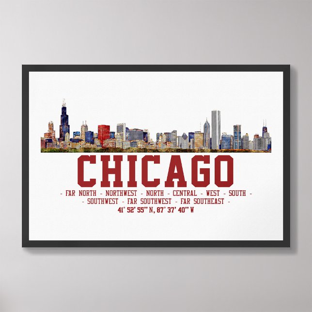Chicago Skyline. Bereichsnamen und Koordinaten Fotodruck (Von Creator hochgeladen)