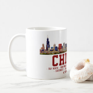 Chicago Skyline. Bereichsnamen und Koordinaten Kaffeetasse