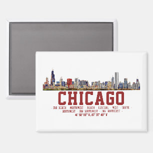 Chicago Skyline. Bereichsnamen und Koordinaten Magnet