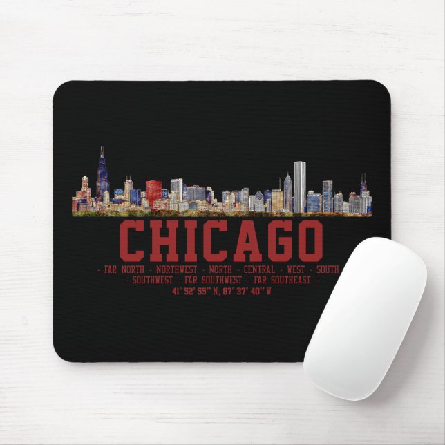 Chicago Skyline. Bereichsnamen und Koordinaten Mousepad (Mit Mouse)