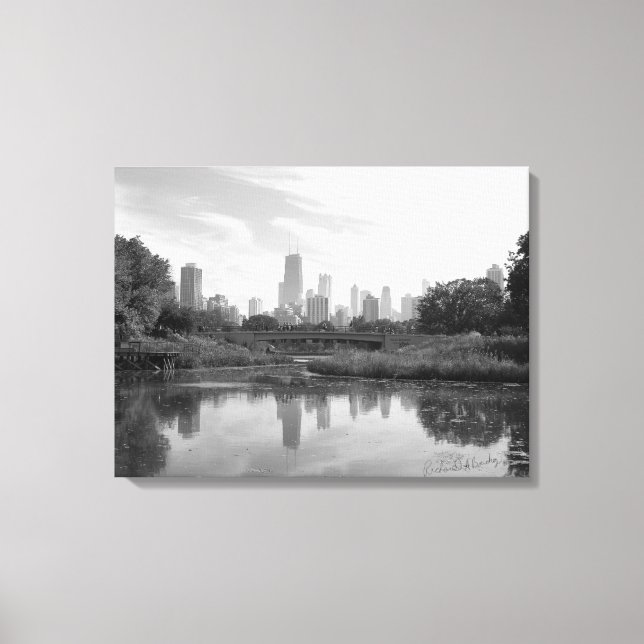 Chicago Skyline Black and White Large Foto Print Leinwanddruck (Vorderseite)