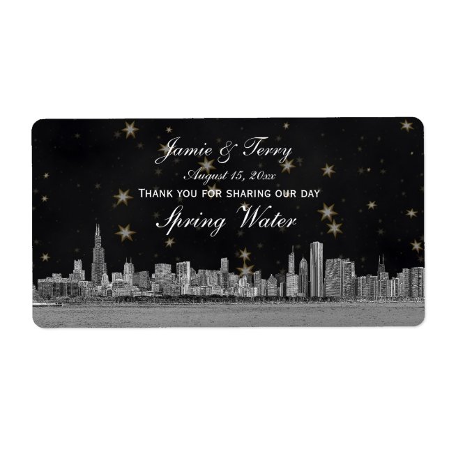 Chicago Skyline Black Gold Star H Wasserflasche (Vorne)