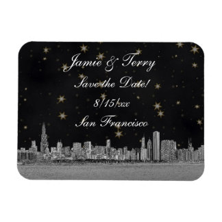 Chicago Skyline Black Gold Star Save the Date Magnet