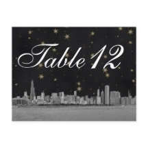 Chicago Skyline Black Gold Star Tischnummer