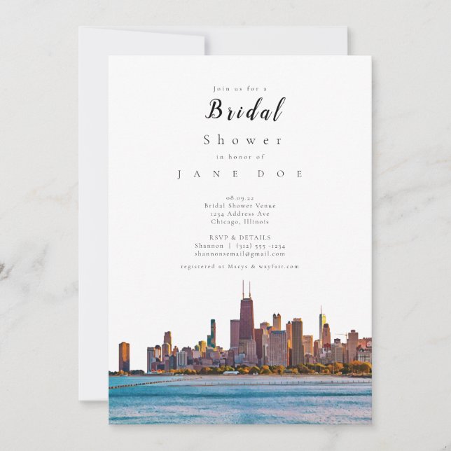 Chicago Skyline Bridal Shower Einladung (Vorderseite)