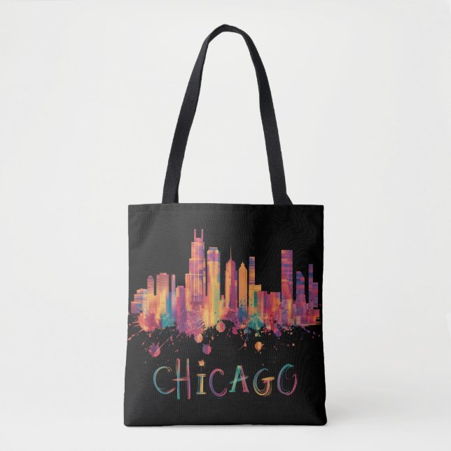 Chicago Skyline Cityscape Watercolor Chicago Flag (Vorderseite)