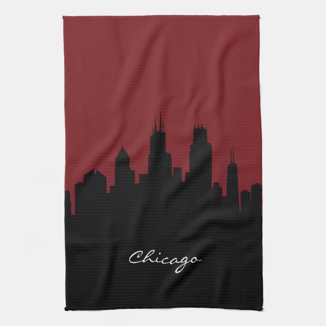 Chicago Skyline| Dunkelrot Handtuch (Vertikal)