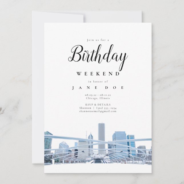 Chicago Skyline Einladung zum Geburtstag Wochenend (Vorderseite)