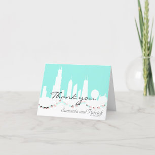 Chicago Skyline elegant modern mint vintage rosa Dankeskarte
