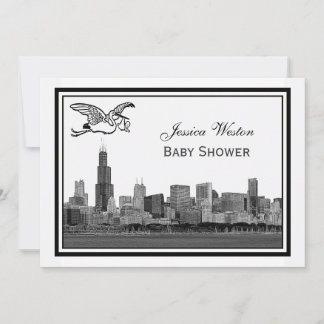 Chicago Skyline Etch Gerahmt #2H Baby Shower Storc Einladung